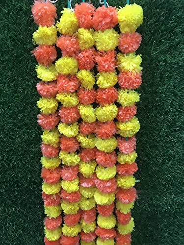 5 PC - 5 feet Marigold Garland, Dark Orange and Yellow