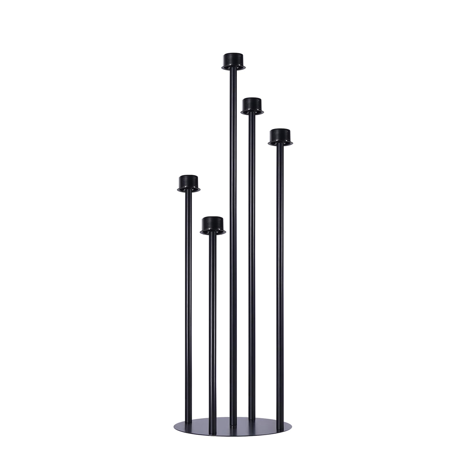 Candelabro nero con cilindri di vetro per candele vere a 5 teste, in metallo, centrotavola per matrimoni, cerimonie, ricevimenti, eventi, feste, decorazione per la casa (1, L)