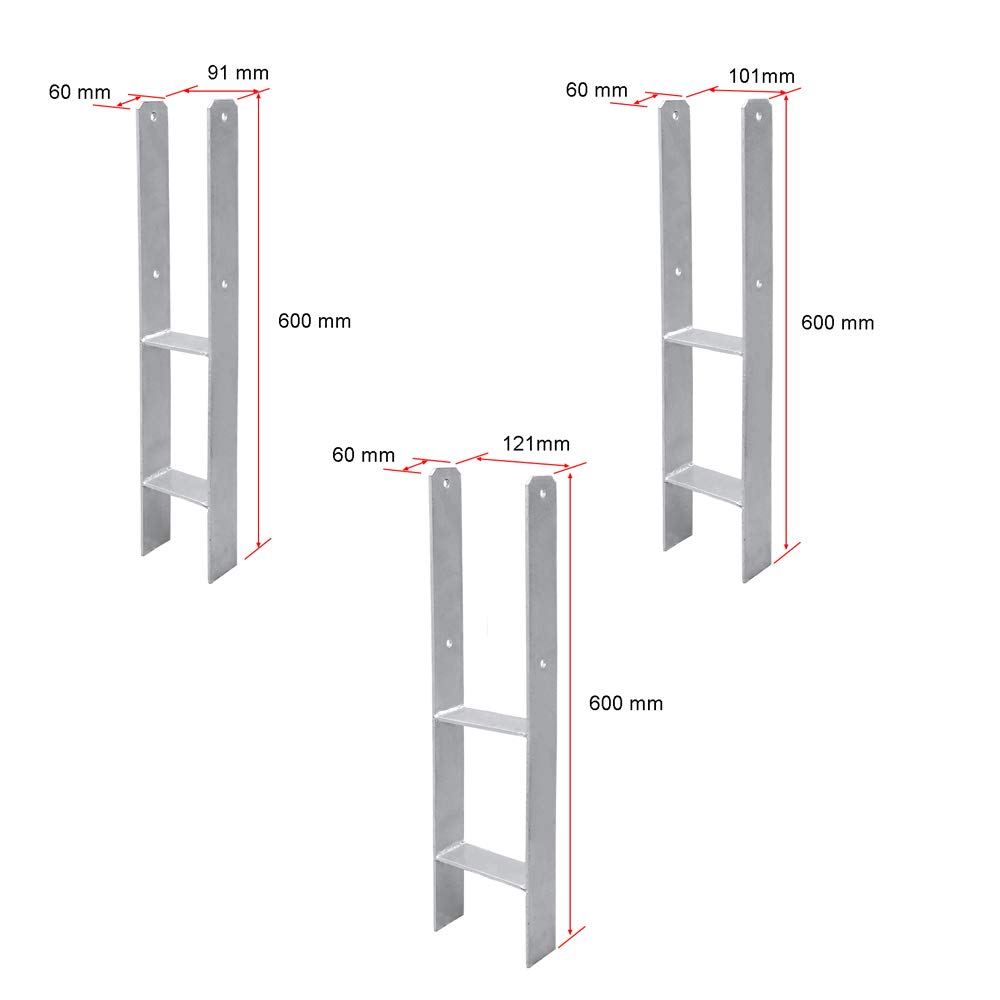 Gimisgu Anclajes para postes en H, 12 unidades, anclajes en H, para postes en H, para valla e invernadero, postes de madera cuadrados (101 x 600 mm)
