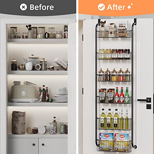 Vivsol 6-Tier Over The Door Pantry Organizer With 4 + 2 Full Baskets, Heavy-Duty Metal Hanging Spice Rack For Pantry Door Organizer Kitchen Organizer Storage, Bathroom Organizer, Closet Storage, Black #TOP4