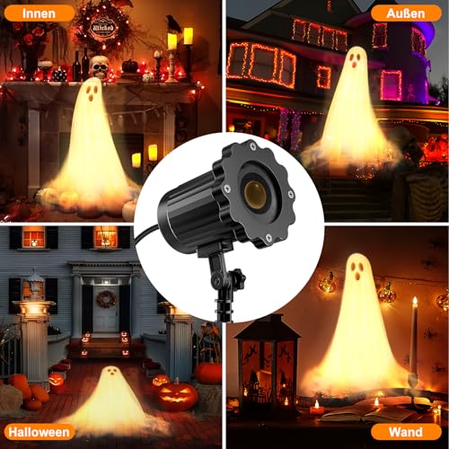 Halloween Deko Outdoor Innen,3D Dynamische Halloween Projektor, Wasserdicht LED Projektionslampe mit Geister für Wand Friedhof Fenster… – Ansicht 4