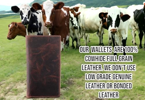 Image of F&L CLASSIC Men's RFID Vintage Look Genuine Leather Long Bifold Wallet Checkbook Wallets, hard wax crunch, Classic
