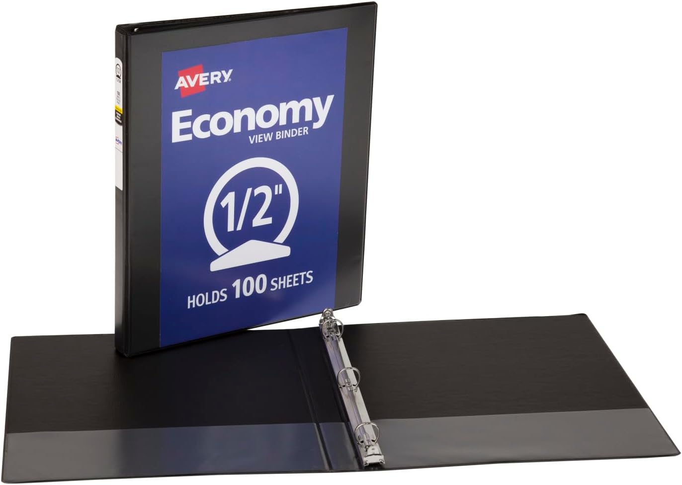 Avery Economy View 3 Ring Binder, 0.5" Round Rings, 100-Sheet Capacity, 0.7 Inch Wide Spine, Great for Home, School Supplies, Office, or Organization Needs, 1 Black Binder (05751) (Pack of 12)
