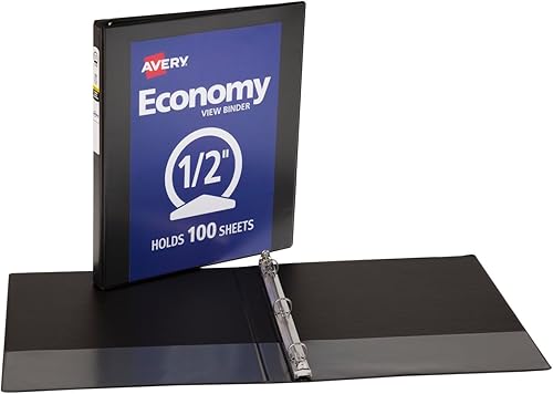 Miniatura 7 de Avery Economy View - Carpeta de 3 anillos redondos de 0.5 pulgadas, 1 carpeta negra (05751) (paquete de 2)