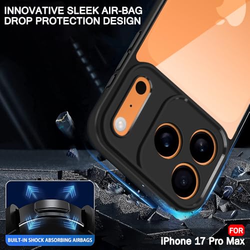 Image of TheGiftKart Ultra-Hybrid Shockproof Sleek Armor Back Cover Case for iPhone 17 Pro Max | 360 Protection | Crystal Clear Hard Back Cover Case (PC & TPU, Transparent Clear Back, Black Sides)