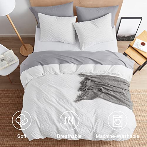 Image of Nestl Twin Duvet Cover Set - Boho Bedding Twin Size Duvet Cover, 2 Piece Tufted Double Brushed White Duvet Cover Twin with Zipper Closure, 1 Boho Duvet Cover 68x90 inches and 1 Pillow Sham