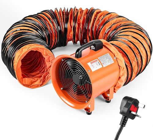 8" Industrial Air Blower Fan Ventilator, Dust Fume Extractor Fan with 10m Flexible Duct, Low-Noise High Velocity Ventilation Extraction for Basements, Workshops, Warehouses, and Confined Spaces