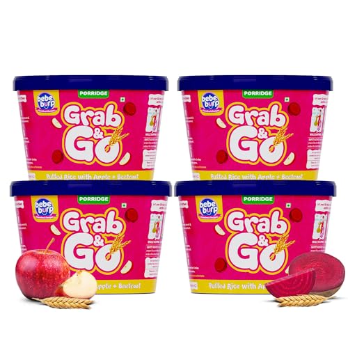 Image of BE'BE' BURP Travel pack Grab & Go - Puffed Rice Mix Porridge with Apple & Beetroot |Natural Food No Sugar No Salt | No Artificial Preservatives & Flavours | 120gm (Pack of 4)