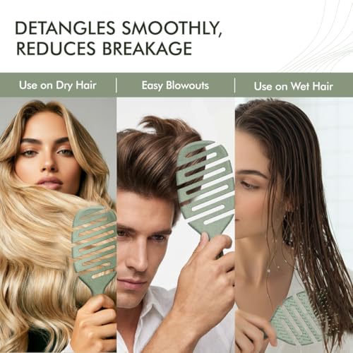 Image of IKONIC Me Flexible Paddle Hair Brush IKM-2509 Eco Conscious, Flexible Head Detangling Brush, Zero Breakage, Anti Frizz Ion Bristles, Wet Dry Use, Smooth Tangle Free Shiny Hair - Jade Green