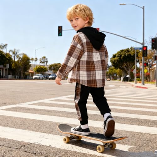 Image of OLMRJKD Toddler Baby Boy Clothes Plaid Long Sleeve Hoodie Sweatshirt + Pants 2pcs Boys Outfit Set