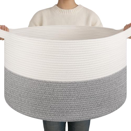 OIAHOMY 90L XXXLarge Blanket Basket for Living Room, 21.7' x 13.8' Woven Cotton Rope Laundry Basket...
