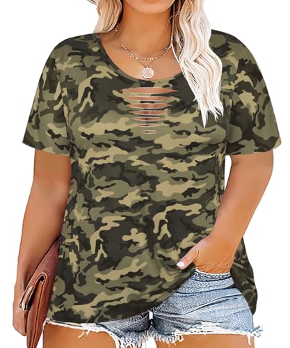 Image of CARCOS Plus Size Tops for Women Short Sleeve Shirts Basic Tee Solid Color Blouse V Neck Tunic Loose Fit Tshirts Summer XL-5XL