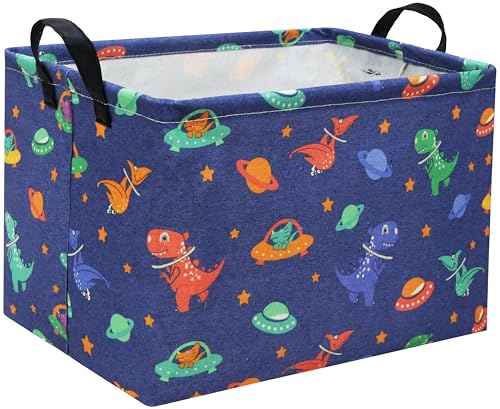 Image of HIYAGON Dinosaur Kids Storage Bin Gift Basket Empty Baby Toy Storage Organizer Box Rectangular Room Decor for Books(Space Dinosaurs)