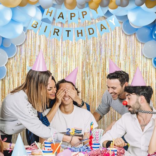 Image of Crosize 2 Pack 3.3 x 9.9 ft Laser Champagne Gold Foil Fringe Curtains Party Decorations,Tinsel Curtain Backdrop for Parties, Door Streamers, Glitter Streamer Backdrop for Birthday Decoration