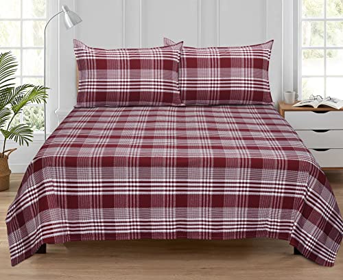 Image of AIRWILL, 200GSM Handloom Cotton Double Bedsheet with 2 Pillow Covers (Track Dobby Maroon)