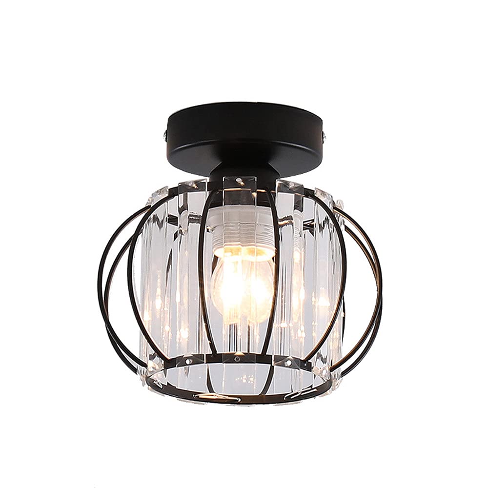 Industrial Semi Flush Mount Ceiling Light - Mini Crystal Ceiling Lighting Fixture Modern E27 Small Chandelier for Hallway