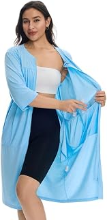 Women’s Post Surgery Robe & Hospital Gown with Zipper, Drain & Side Pockets, Mastectomy Recovery Pajamas & Gift