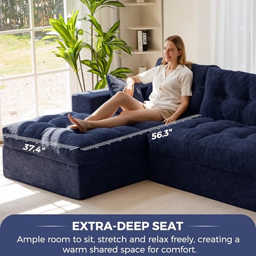Image of MAXYOYO Modular Sectional Sofa with Ottoman and Loveseat, Cloud Boneless Couch with Layered Cushion, Flexible Module Combination Sofa for Living Room, No Assembly Required,Navy