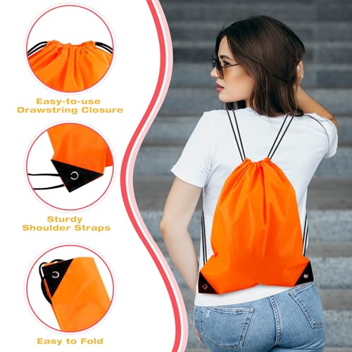 50 Pcs Drawstring Backpack Bulk,Drawstring Bags Bulk,Sports Gym Cinch Bag,Polyester Draw String Backpack for Men Women Gym Sports Travel Swimming(Orange, 16.5 x 13.3 inch)4