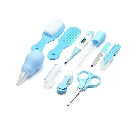 SYGA Premium Quality 10 Pcs Health Care Kit for Newborn Baby Kids Nail Hair Thermometer Grooming Brush(Blue)