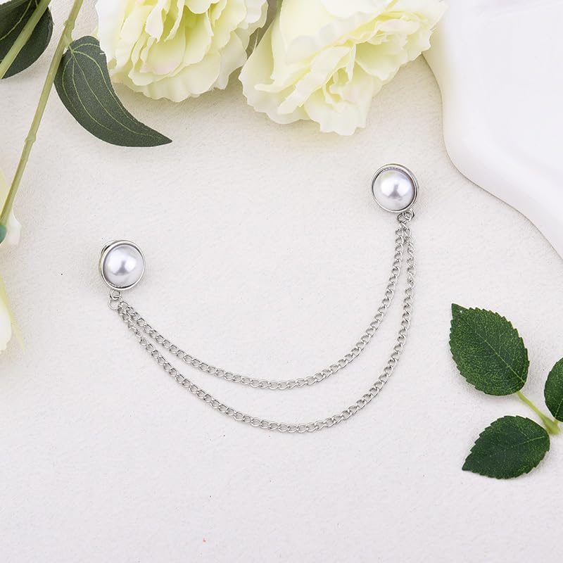 Image of Pearl Brooch Pins Tassel Chain Brooch Collar Pins Lapel Pins for Men Women Dress Shirt Collar Chain Suit Collar Brooch Hanging Chain Lapel Pin for Men Suits Tuxedo Shirt Accessories