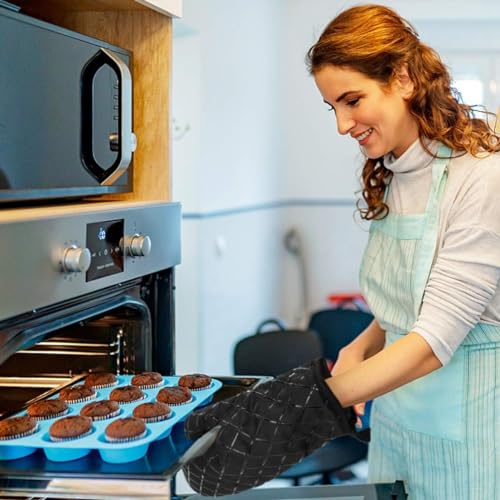 Oven Gloves Heat Resistant Mitts Superior Grip Non Slip Glove 28cm Long Black, 2 Pcs Oven Glove For Coooking,Baking,Grilling - Image 4