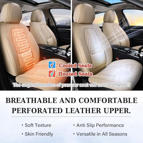 Image of Coverado Seat Covers, Car Front Seat Covers with Backrest, Nappa Leather Car Seat Protectors,Waterproof &Breathable,Anti-Slip Automotive Seat Cushion, Universal Fit for Most Vehicles,2Pcs Beige