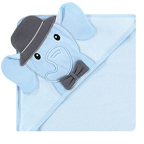 Image of Hudson Baby Unisex Baby Cotton Rich Hooded Towels, Blue Charcoal Elephant, One Size