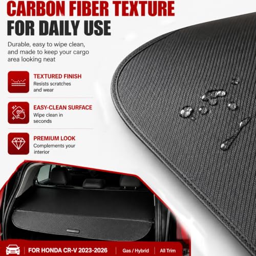 Image of for 2023-2025 2026 Honda CRV Cargo Cover (Hybrid & Gas), Retractable Trunk Cover for 2023-2025 Honda CRV 2026 Accessories Anti-Peeping Sunshades Privacy Shade Carbon Fiber Texture | for Honda CRV 2026 Accessories 2023-2025, Hybrid & Gas, 2 Sunshades Included, keep items hidden, no drilling required
