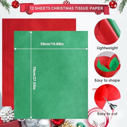 AhfuLife 12Pcs Christmas Bags with Tissue Paper, Reusable Christmas Tote Bags with Handles, Includes 4 Extra Large 15.7" - Image 3