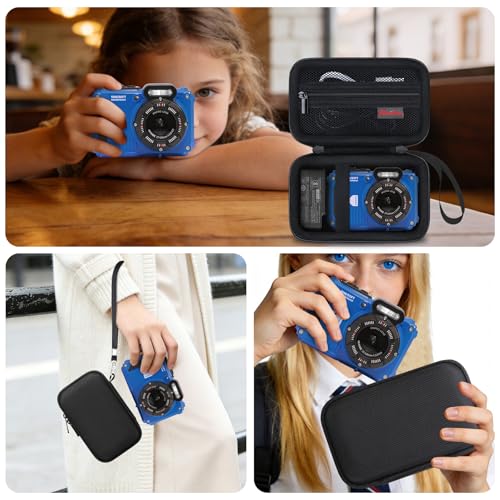 Image of Elonbo Camera Carrying Case for Kodak PIXPRO WPZ2 Waterproof Digital Camera | Camera Carrying Case, Hard Bag, with Mesh Pocket Wrist Strap Double Zipper, for Vlogging, Travel Protective Storage, Black