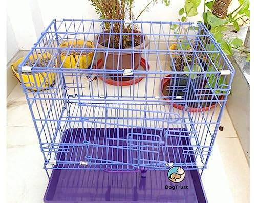 Image of Dog Trust Double Door Folding Metal Dog Cage with Paw Protector Easy to Move with Removable Tray Suitable for Small Puppy (24 Inch Purple Cage)