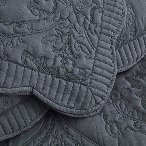 Chixin Oversized Bedspread Coverlet Set King Size - Lightweight Bedding Cover - Beautiful Stitching - 4 Piece Reversible Bedspread - Gorgeous Damask Paisley Pattern (King, Dark Grey) #TOP2
