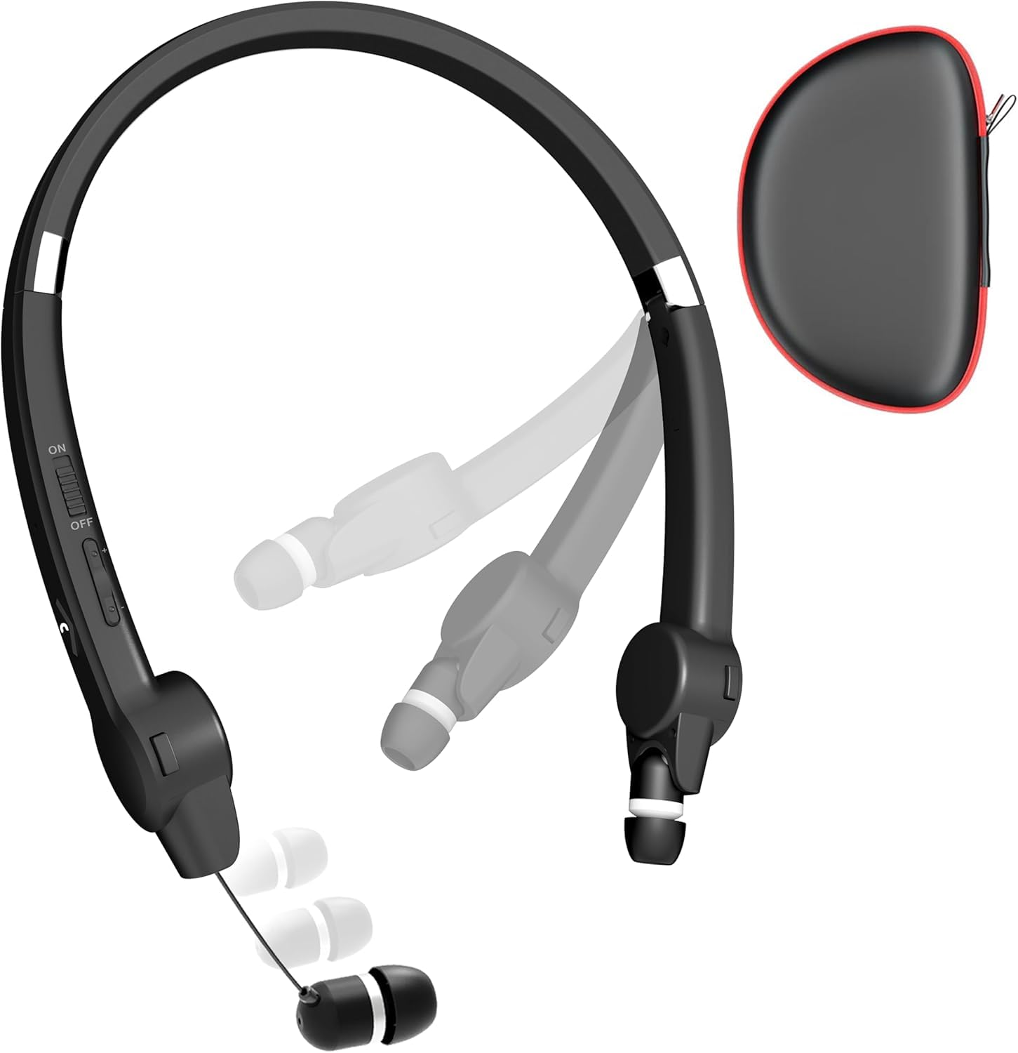 AMORNO Foldable Bluetooth Neckband Headphones, Wireless Sports Headset with Retractable Earbuds, Sweatproof Noise Cancelling Stereo Earphones with Built-in Mic for Running, Workout (True Black)-image-8