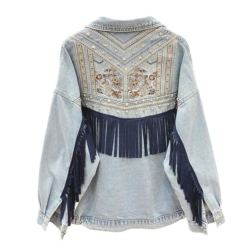 Veste en jean broderie florale lâche : le blouson mi-saison contre le vent