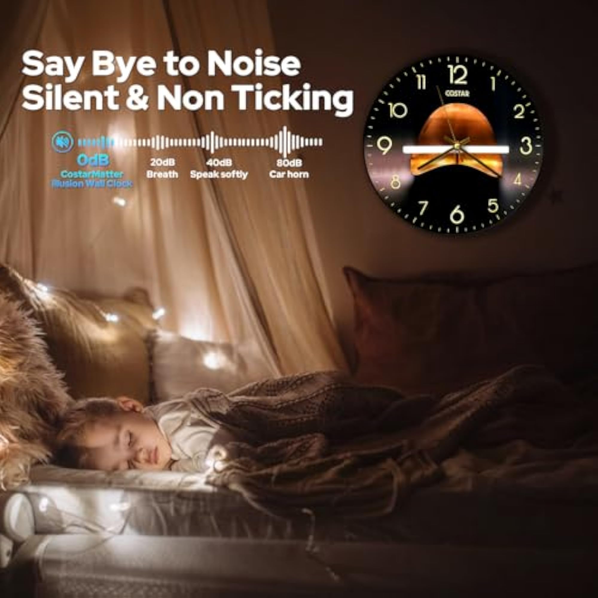 Stylish Non Ticking Silent Wall Clock for Bedroom