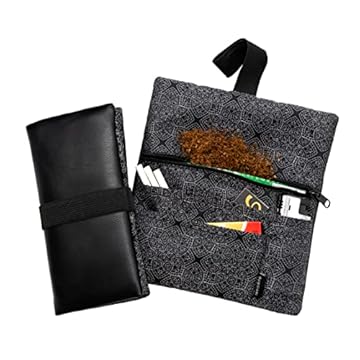 GUGGIARI® Porta Tabacco Cartine e Filtri realizzato in Pelle PU e in Tessuto per Donna e Uomo - Morbido Portatabacco in Pelle PU munito di Zip, apertura a strappo e Chiusura ad Elastico-Dèco