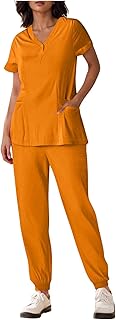 Uniforme Sanitario Mujer,Ropa de Trabajo Mujer Cuello V Trabajo Médico Clásico Ropa Trabajo de Manga Corta con Bolsillos Conjunto Medico Top Color Sólido Camiseta Uniforme Enfermera