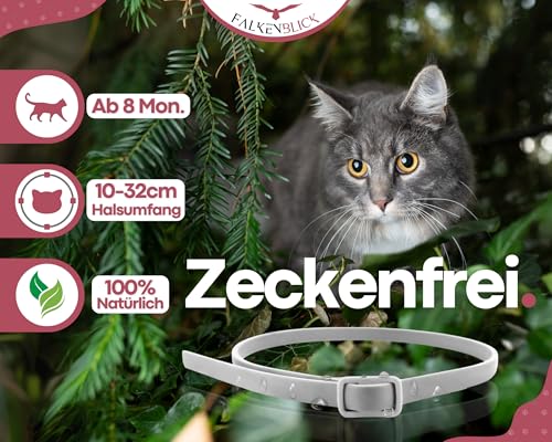 Falkenblick® Das Zeckenhalsband für Katzen 100% Pflanzliches Premium Öl Wirkungsvoller Schutz gegen Zecken Flöhe Mücken Läuse Ungeziefer Lavendel Zitroneneukalyptus - 8 Monate Wirkungsdauer