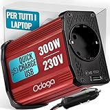 Odoga Inverter 12v 220v Auto, 300W Convertitore – Adattatore Presa Auto a Presa Elettrica – Trasformatore per Automobile & Camper Con Doppia Porta di Carica USB