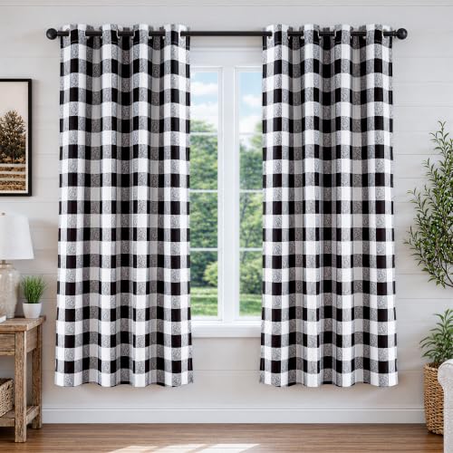 DriftAway Buffalo Plaid Blackout Curtains Black and White Farmhouse Double