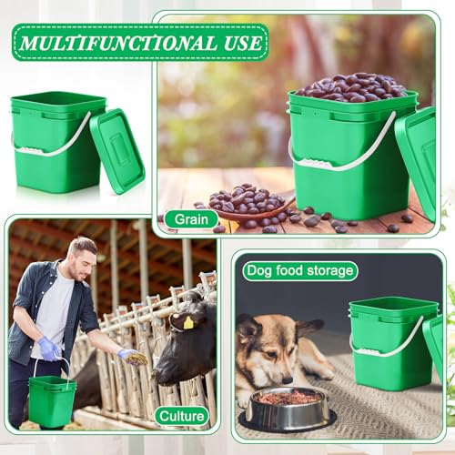 Image of Mumufy 5 Pcs 3.5 Gallon Square Food Grade Bucket with Lid Square Bucket Pail Plastic Handles for Long Term Food Storage, Camping, Fishing, Home Organization Easy Stack and Store (Green)