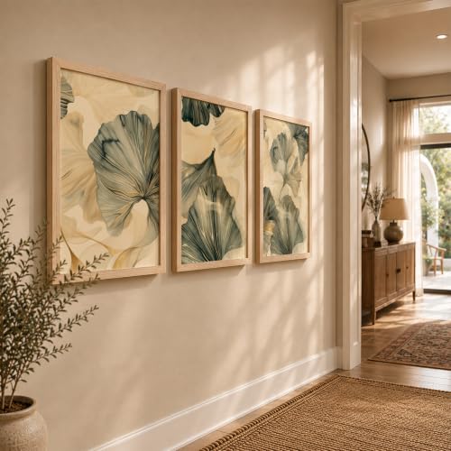 Image of NoWorries Modern Portrait Art & London Floral Wall Frames Paintings | Chelsea & Covent Garden Botanical 300 GSM Premium Prints | Stylish Home Decor for Living Room, Office & Bedroom | Synthetic Wooden Wall Art Frames (Set of-3) (NATURAL, ART-5, 21X31INCHES)