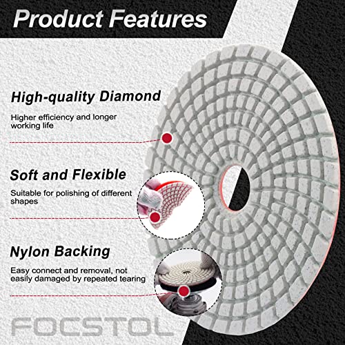 FOCSTOL Diamond Wet Polishing Pads - 6pcs 100mm Grit 100 Polishing Kit for Granite Marble Artificial Stone Quartz for Angle Grinder - Image 3