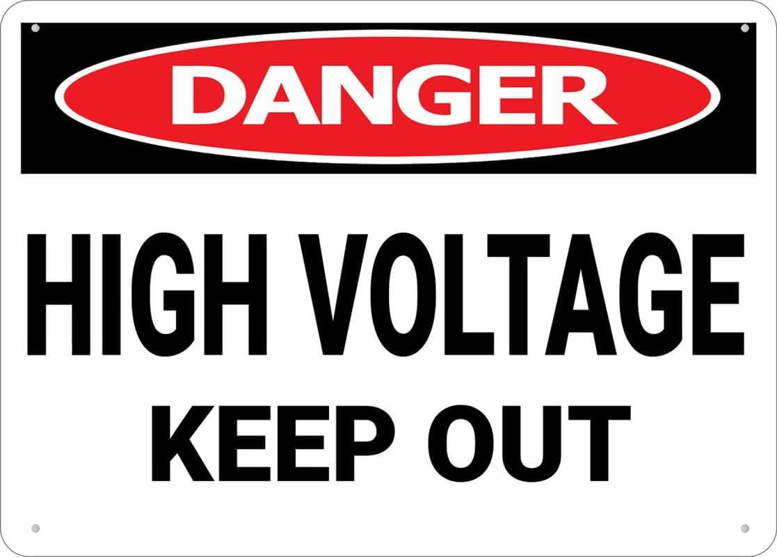 Danger High Voltage Keep Out Rust Free Aluminum Tin Sign - Warning Decor with Pre-Drilled Holes for Indoor-Outdoor Electrical Panel, Utility Box, Substation - 8x12 Inch​