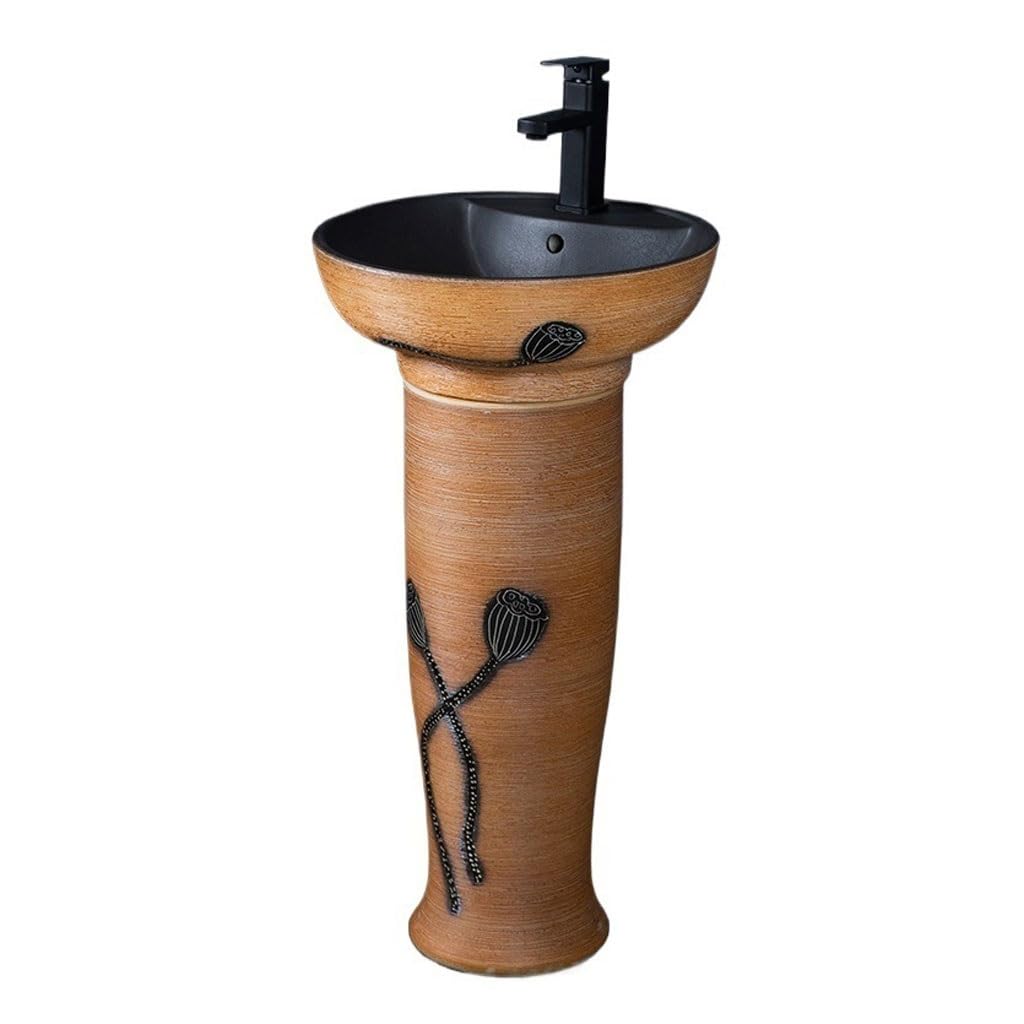 WDSOPK Pedestal Sinks Household Ceramic Wash Basin Balcony Floor-Standing Integrated Bathroom Sink