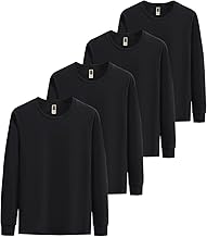 Men's Inner Shirt, 6.5 oz, Long Sleeve, Set of 2/4 Pieces, 100% Cotton, Rib Cuffs, Warm, Underwear, Heavy Weight, Cold Protection, Inner, Plain, Soft Underwear, Round Neck, Long T-shirt
