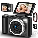 Digital camera, 4K 64MP Compact Digital Camera with Autofocus and Macro Function, 180° flip-up screen portable selfie cameras for photography and video with 32GB Micro SD Card for Beginners Teens