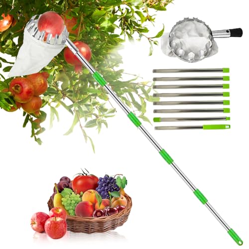 Obstpflücker Diameter 16 cm 3.4m Apfelpflücker Kirschenpflücker mit Baumwollbeutel Obstsammler Obstpflücker für Kirschen Pflaumenpflücker Fruit Picker for Reaching Inaccessible Places in Fruit Trees