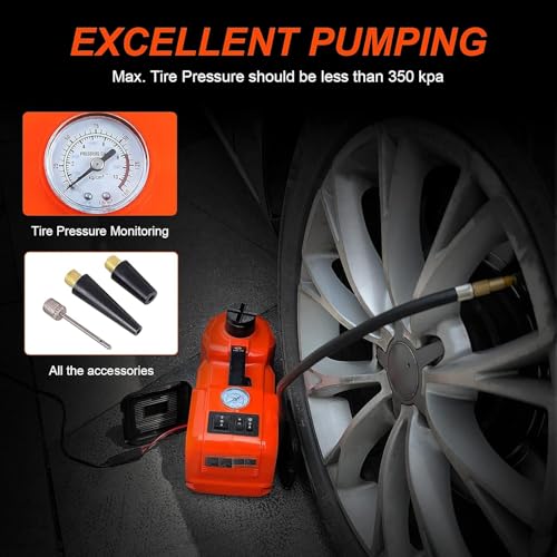 Image of JANVITHA 12V DC Electric Hydraulic Floor Jack Set | 5 Ton Capacity | Lifting Height Up to 17.7 Inches, with Impact Wrench and Tire Inflator Pump | 5-in-1 Kit for Car, Sedan, SUV Tire Replacement
